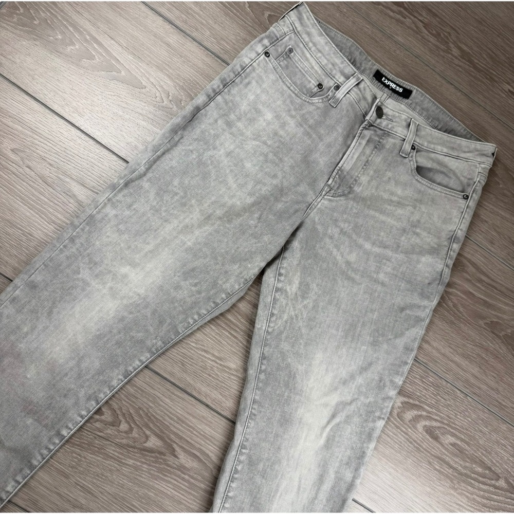 Express Mens Slim Hyper Stretch Jeans Acid Wash Gray 33x30